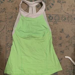 LULUEMON! Lime Green & White racer back tank top! EUC